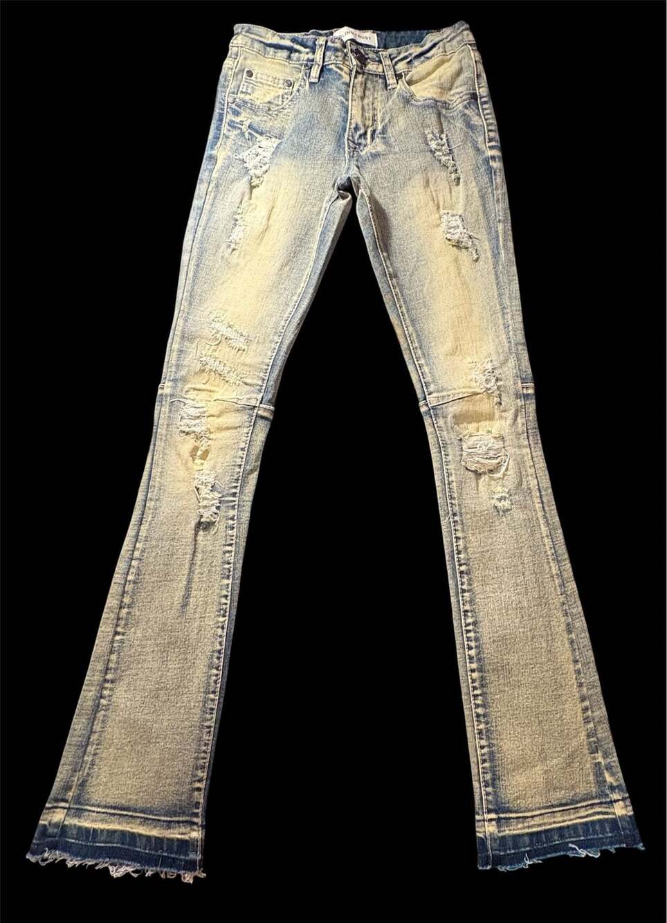 Blind Trust Boys' Distressed Light Wash Stacked Flare Jeans Size 10